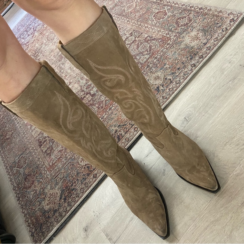 Zara Tan Suede Cowboy Boots Size 9